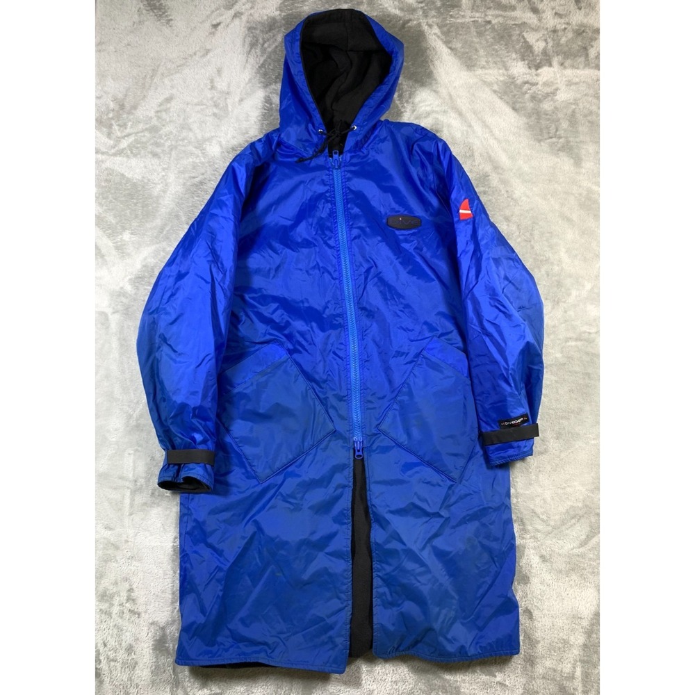 Dive Gear Swim Parka Mens Large Blue Full Zip Fleece Lined Jacket Hood Towel